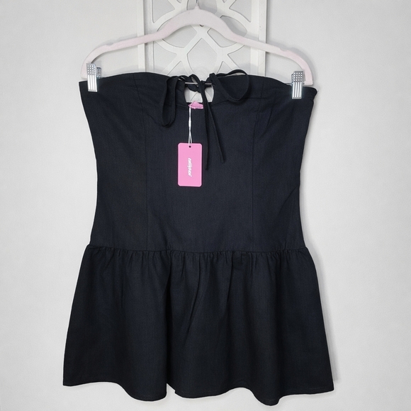 NWT Edikted Cecelie Strapless Drop Waist Mini Dress – Black – Size L - Picture 3 of 9